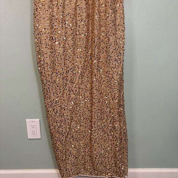 Womens Ball Gown Evening Dress 3X Plus Tan Sequins Party Cocktail Ruched Bodycon - Picture 10 of 12